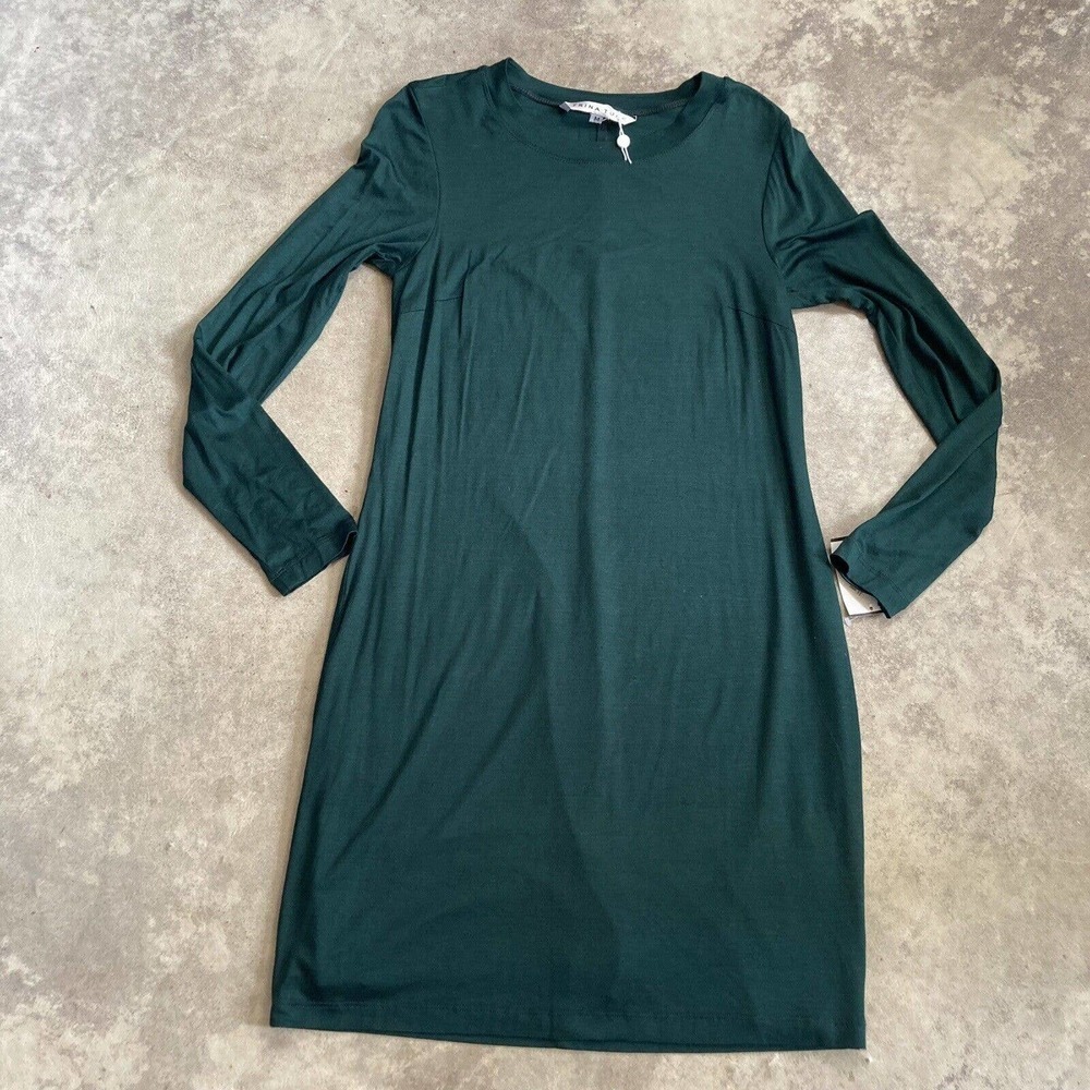 Trina‎ Turk Dress Womens Medium Green Long Sleeve Casual Round Neck Lined